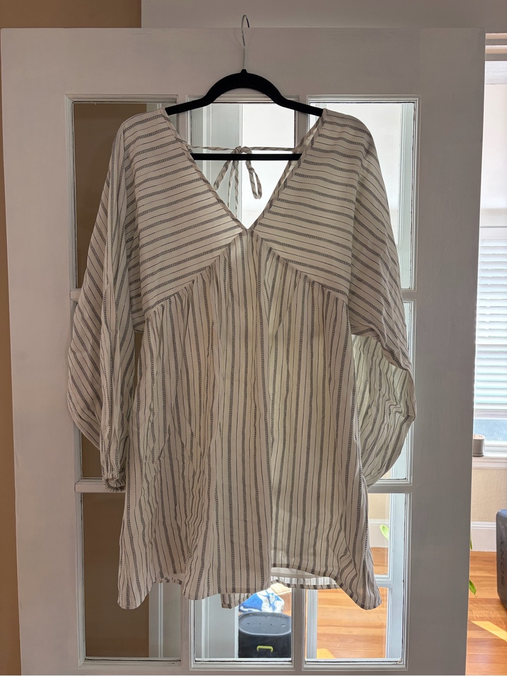Women’s Cream Striped V-Neck Dress